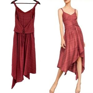 BCBGMAXAZRIA Asymmetrical‎ Dress Lace-Up Back Sleeveless Red Size Small Summer